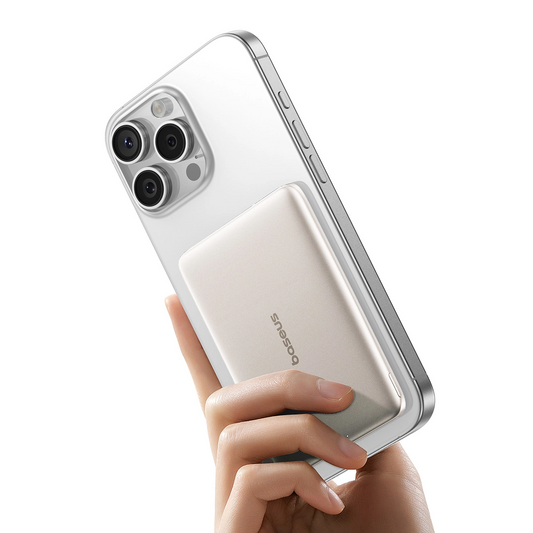 Bateria Externa Wireless Baseus PicoGo AM41, 5000mAh, 20W, PD + FQI, 1 x QI - 1 x USB-C, Bege