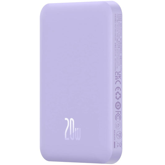 Bateria Externa Wireless Baseus Magnetic Mini, 5000mAh, 20W, PD + FQI, 1 x QI - 1 x USB-C, Roxo P10022107513