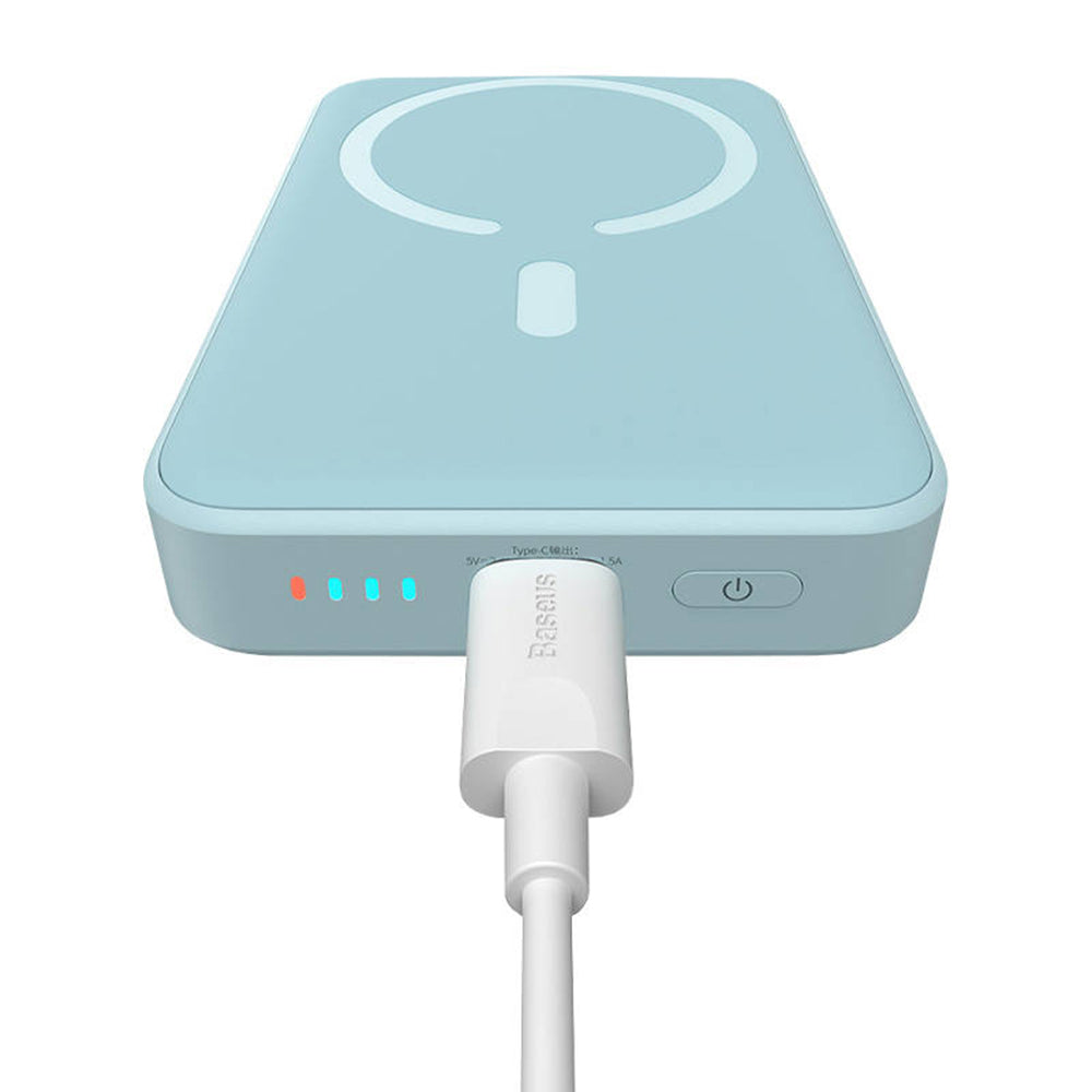 Bateria Externa Wireless Baseus Magnetic Mini, 10000mAh, 20W, PD + FQI, 1 x QI - 1 x USB-C, Azul PPCX110103