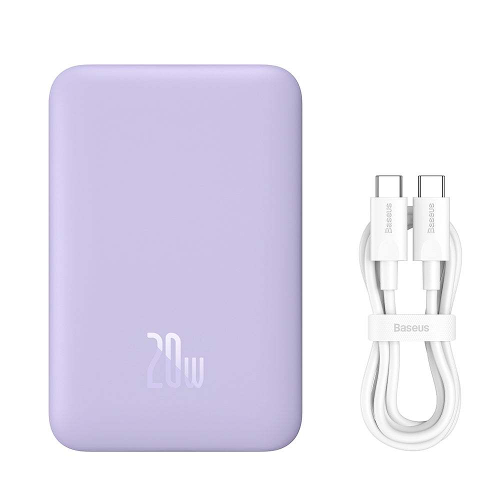 Bateria Externa Wireless Baseus Magnetic Mini, 10000mAh, 20W, PD + FQI, 1 x QI - 1 x USB-C, Roxo PPCX110105