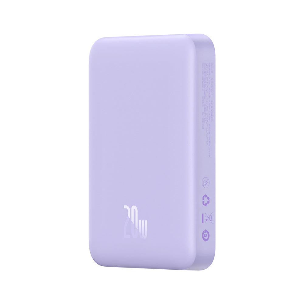 Bateria Externa Wireless Baseus Magnetic Mini, 10000mAh, 20W, PD + FQI, 1 x QI - 1 x USB-C, Roxo PPCX110105