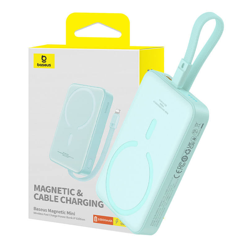Bateria Externa Wireless Baseus Magnetic Mini, 10000mAh, 20W, PD + FQI, 1 x Lightning - 1 x QI - 1 x USB-C, Verde P10022109333-00