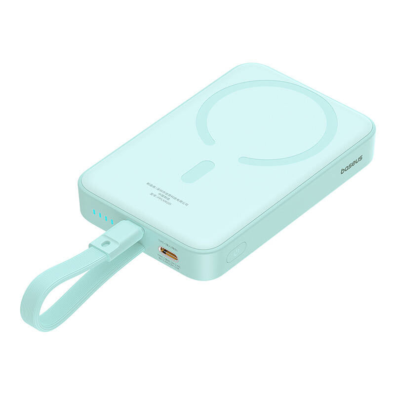 Bateria Externa Wireless Baseus Magnetic Mini, 10000mAh, 20W, PD + FQI, 1 x Lightning - 1 x QI - 1 x USB-C, Verde P10022109333-00