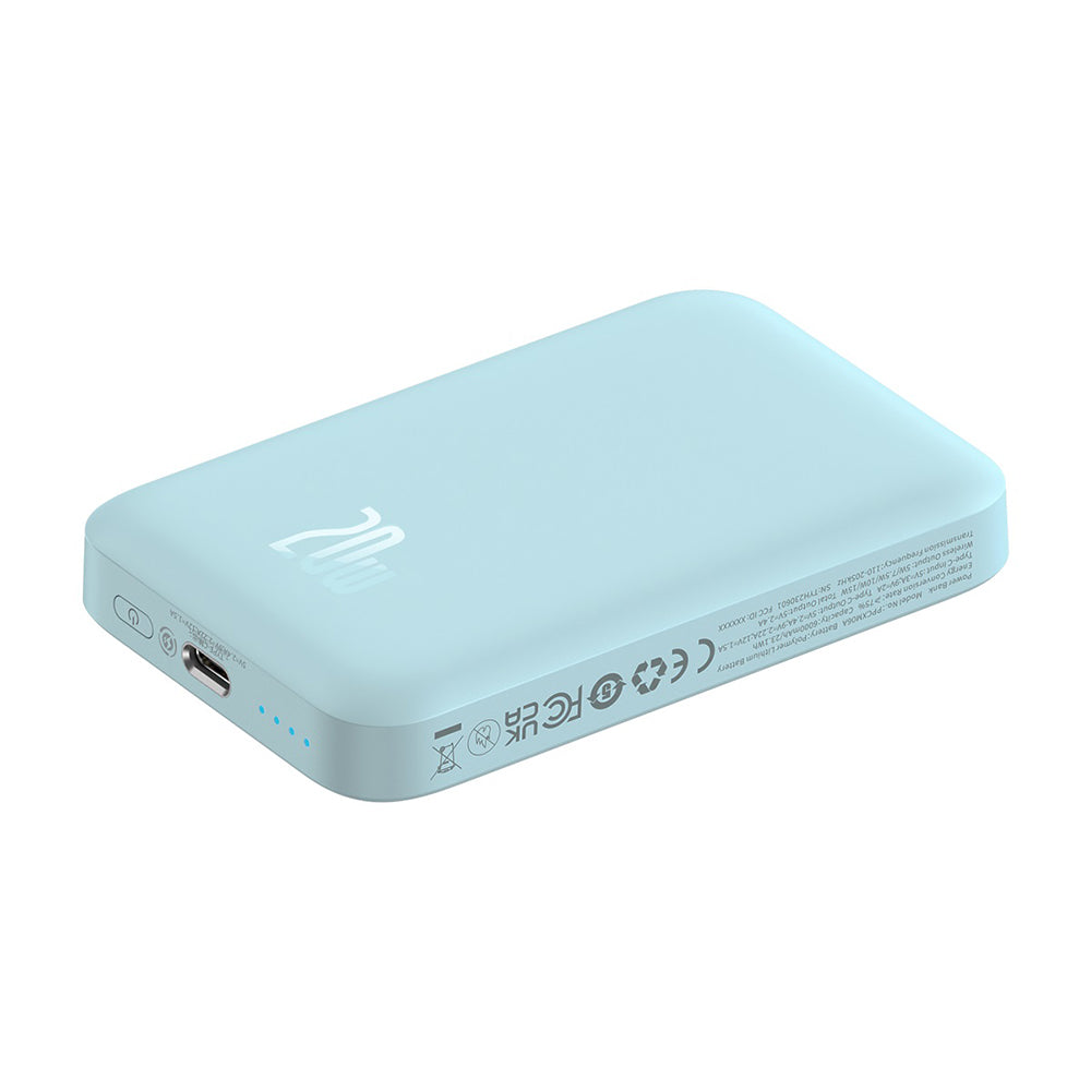 Bateria Externa Wireless Baseus Mini Air, 6000mAh, 20W, PD + FQI, 1 x QI - 1 x USB-C, Azul P10059002313-00
