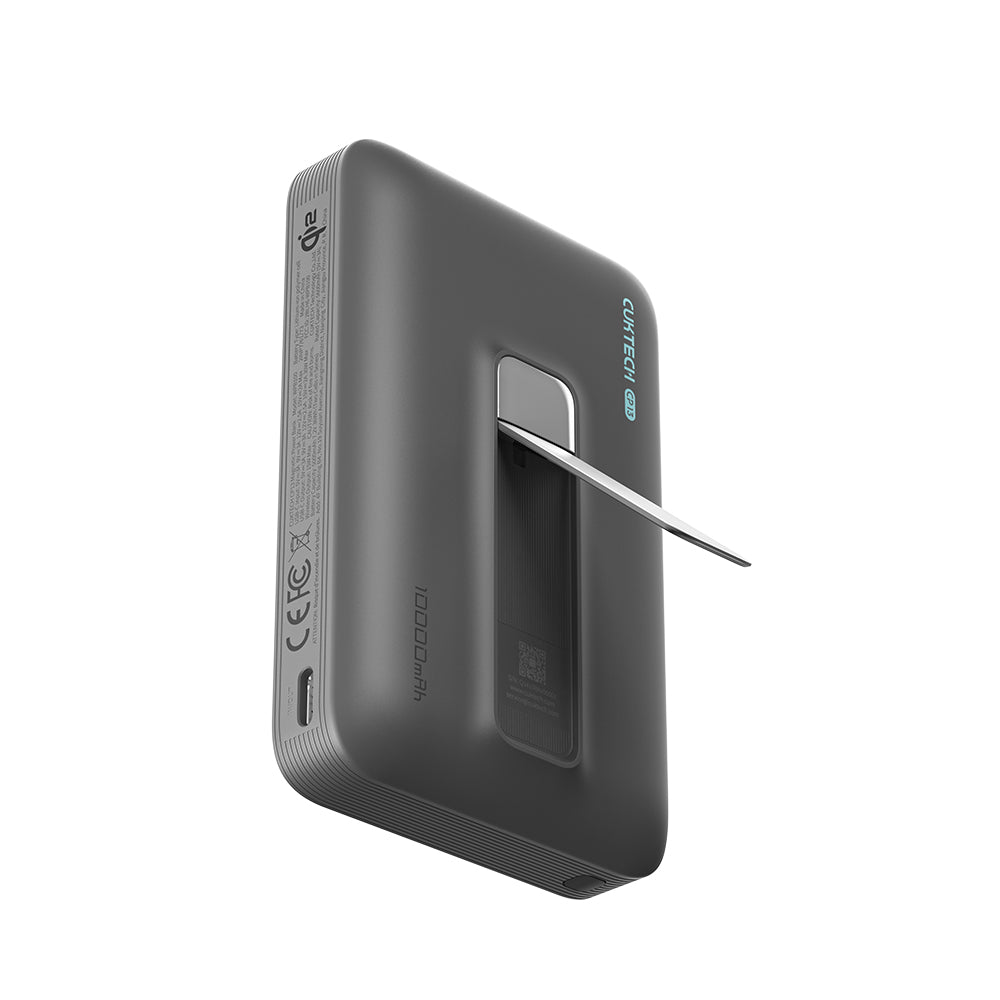 Bateria Externa Wireless Cuktech WPB100, 10000mAh, 30W, PD + FQI, 1 x QI - 1 x USB-C, Cinzento CUWPB100GLBK