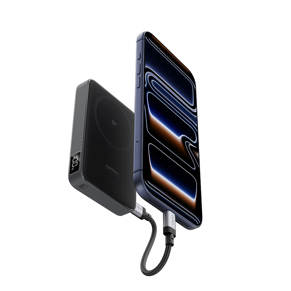 Bateria Externa Wireless Cuktech WPB100, 10000mAh, 30W, PD + FQI, 1 x QI - 1 x USB-C, Cinzento CUWPB100GLBK