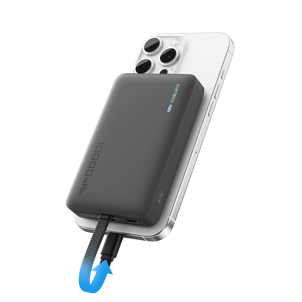 Bateria Externa Wireless Cuktech WPB100L, 10000mAh, 22.5W, PD + FQI, 1 x QI - 2 x USB-C, Preta CKWPB100LGLBK
