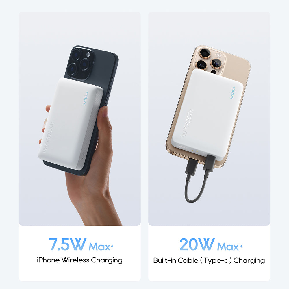 Bateria Externa Wireless Cuktech WPB100N, 10000mAh, 20W, PD + FQI, 1 x QI - 1 x USB-C, Branco CKWPB100NGLGR
