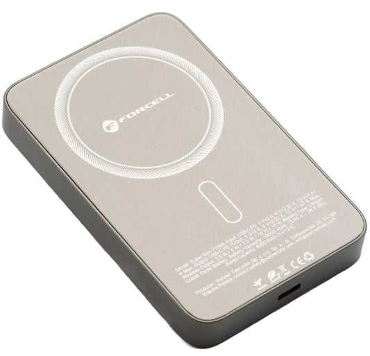 Bateria Externa Wireless Forcell F10K8, 10000mAh, 15W, PD + FQI, 1 x QI - 1 x USB-C, Dourada