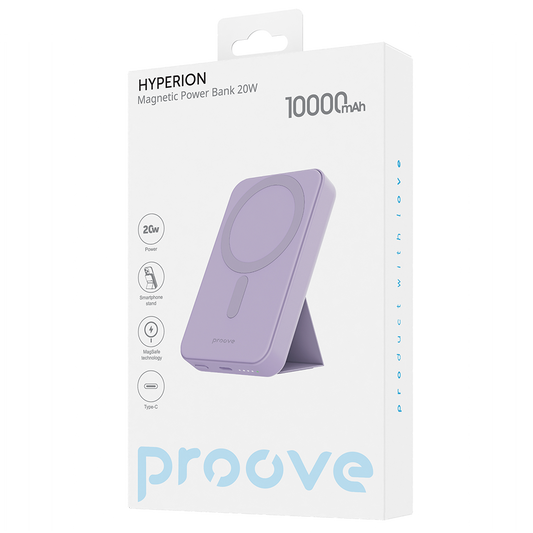 Bateria Externa Wireless Proove Hyperion, 10000mAh, 20W, PD + FQI, 1 x QI - 1 x USB-C, Roxo