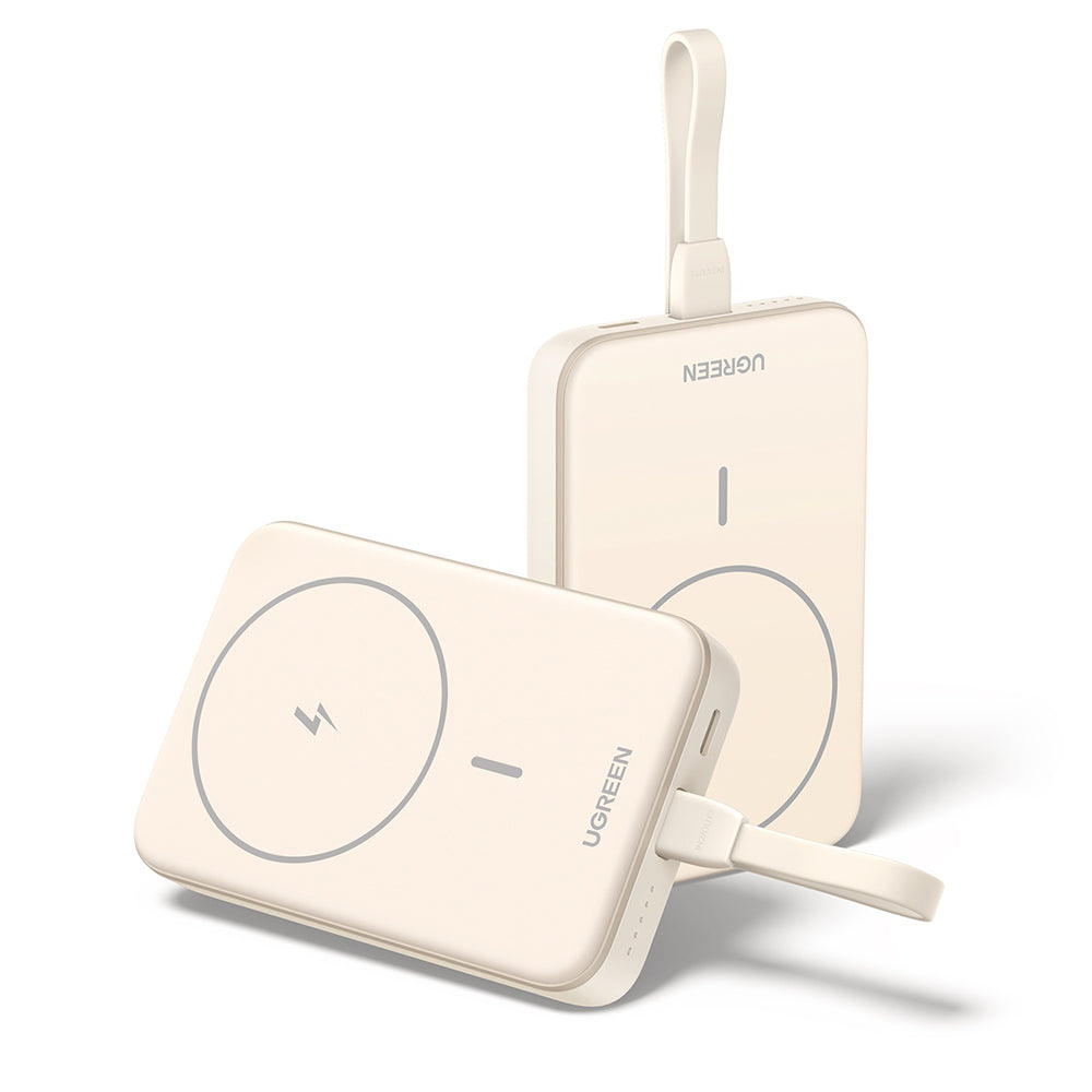 Bateria Externa Wireless UGREEN PB760, 10000mAh, 20W, PD + FQI, 1 x QI - 1 x USB-C, Bege