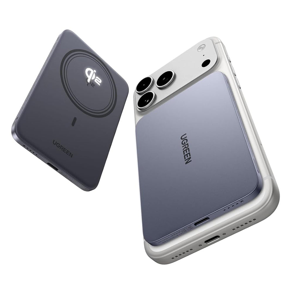 Bateria Externa Wireless UGREEN PB580 (75984B), 5000mAh, 15W, PD + FQI, 1 x QI - 1 x USB-C, Cinzento