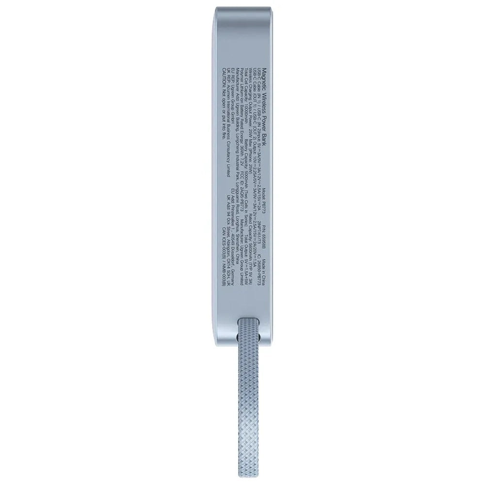 Bateria Externa Wireless UGREEN MagFlow PB773 (65958B), 10000mAh, 25W, PD + FQI, 1 x QI - 2 x USB-C, Azul