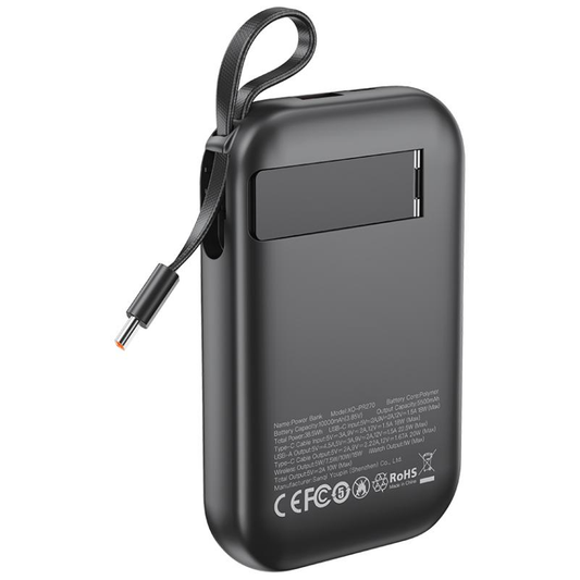 Bateria Externa Wireless XO Design PR270, 10000mAh, 22.5W, QC + PD + QI, 1 x QI - 1 x USB-A - 1 x USB-C, Preta