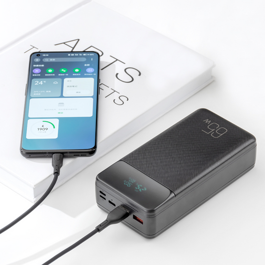 Bateria Externa XO Design PR201, 30000mAh, 65W, QC + PD, 1 x USB-C - 2 x USB-A, Preta