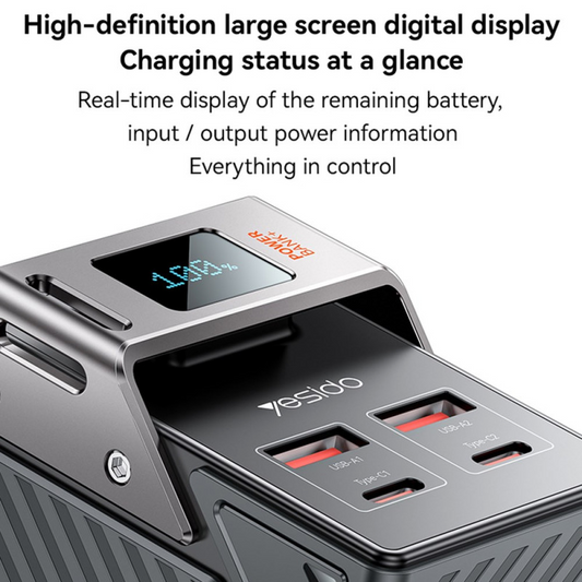 Bateria Externa Yesido YP62, 30000mAh, 22.5W, QC + PD, 2 x USB-A - 2 x USB-C, Preta
