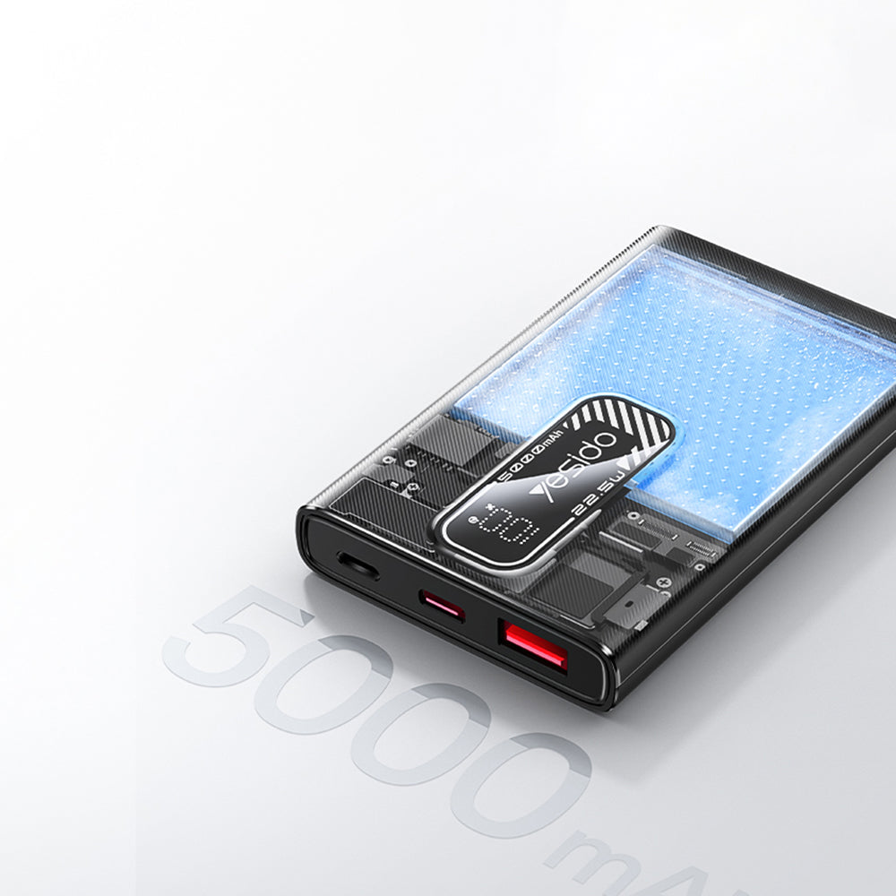 Bateria Externa Yesido YP92, 5000mAh, 22.5W, QC + PD, 1 x USB-A - 1 x USB-C, Preta