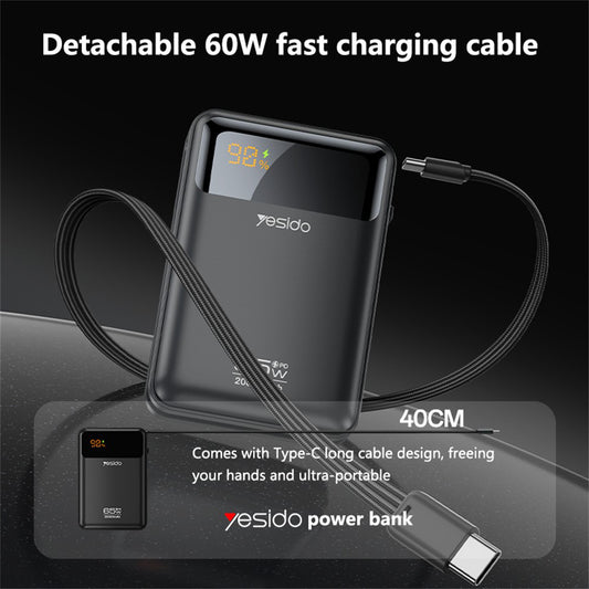 Bateria Externa Yesido YP97, 20000mAh, 65W, PD, 2 x USB-C, Cinzento