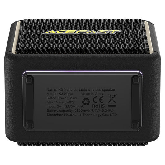 Coluna Portátil Bluetooth Acefast K3 Nano, 1 x 30W - 1 x 16W, RGB, à Prova de Água, Preta