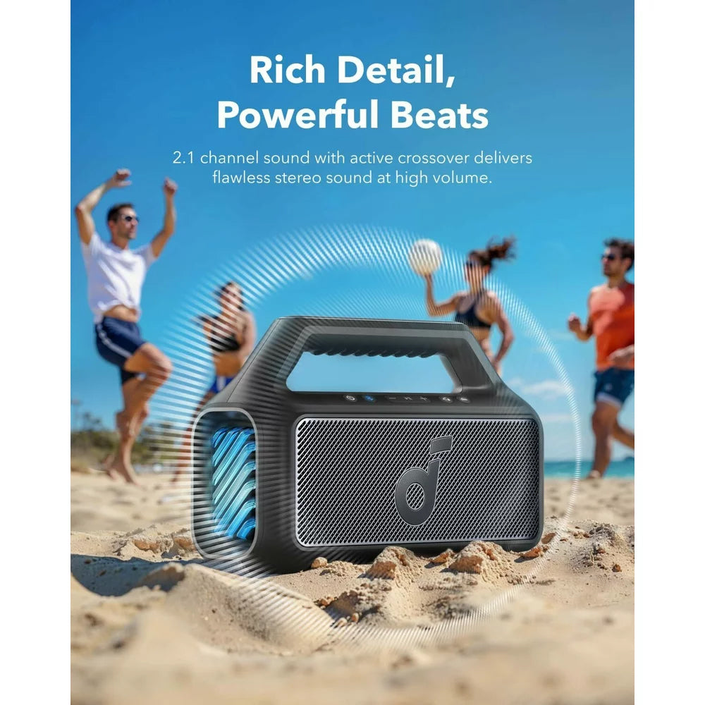 Coluna Portátil Bluetooth Anker SoundCore Boom 2, 80W, TWS, RGB, à Prova de Água, Preta A3138011