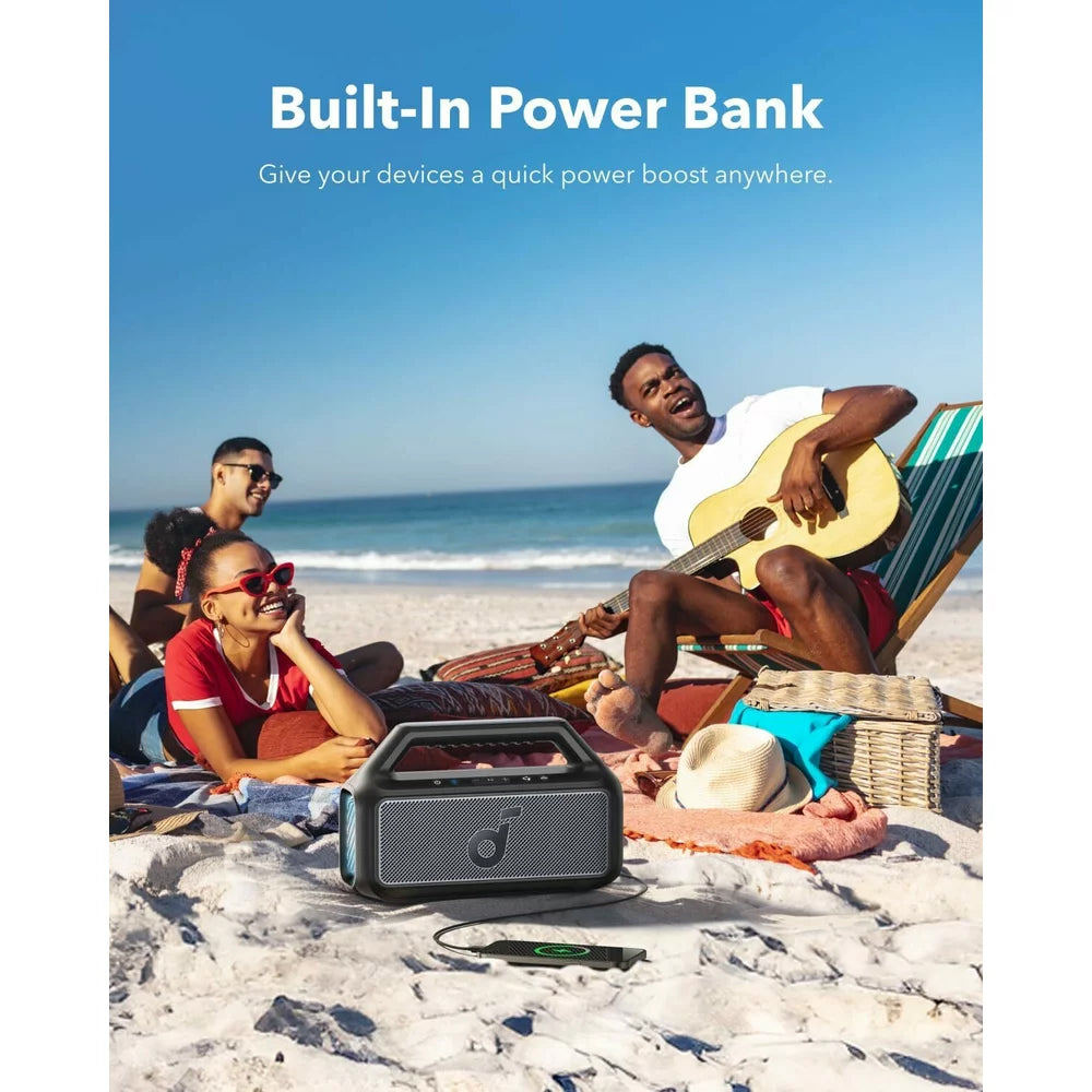 Coluna Portátil Bluetooth Anker SoundCore Boom 2, 80W, TWS, RGB, à Prova de Água, Preta A3138011