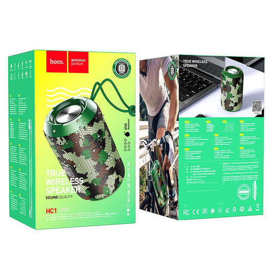 Coluna Portátil Bluetooth HOCO HC1, 5W, TWS, à Prova de Água, Camuflagem