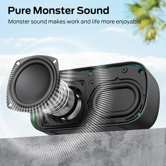 Coluna Portátil Bluetooth Monster S150, 14W, TWS, RGB, À Prova de Água, Preta