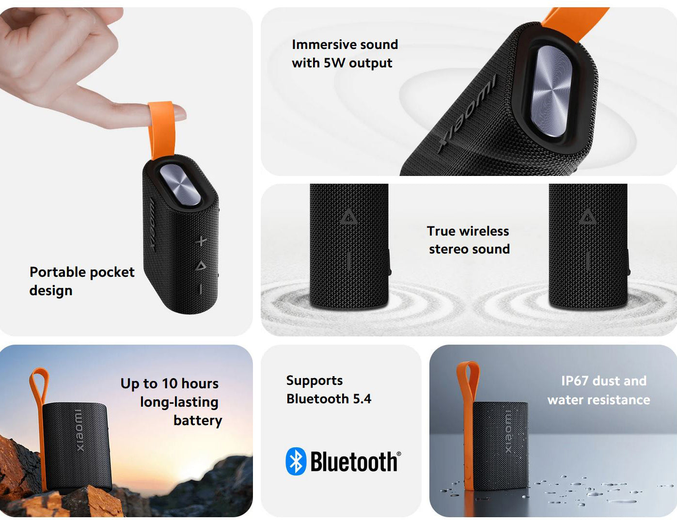 Coluna Portátil Bluetooth Xiaomi Sound Pocket, 5W, À Prova de Água, Preta QBH4269GL