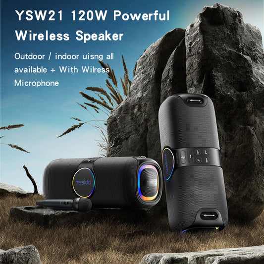 Coluna Bluetooth Yesido YSW21 Karaoke, 120W, RGB, à prova de água, Preta