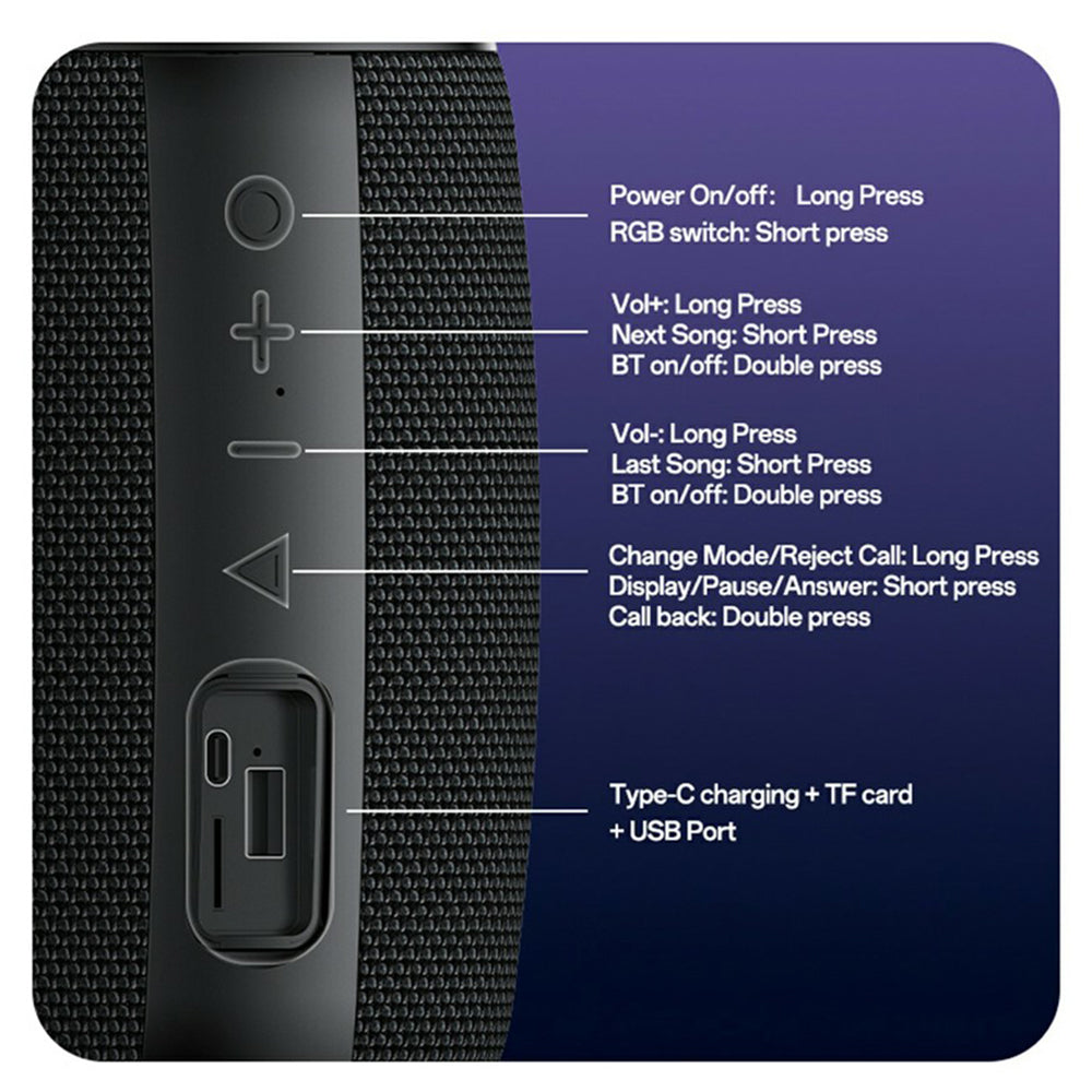 Coluna Portátil Bluetooth Yesido YSW39, 20W, TWS, RGB, Preta
