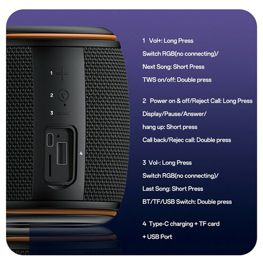 Coluna Portátil Bluetooth Yesido YSW40, 8W, RGB, Preta