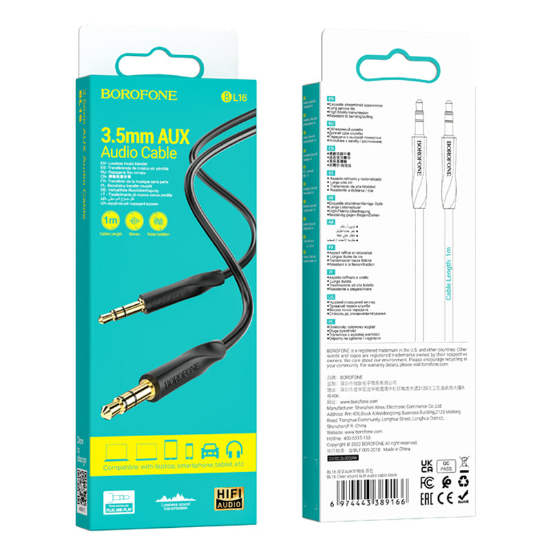 Cabo Áudio 3.5mm - 3.5mm Borofone BL16, 1m, Preto