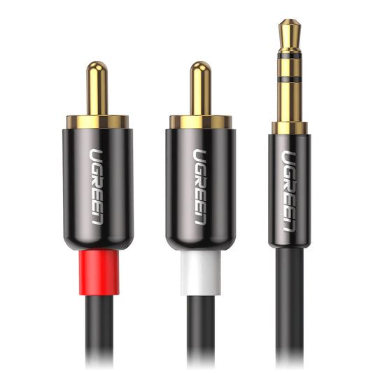 Cabo áudio 3,5 mm - 2 x RCA UGREEN AV116, 3 m, cinzento