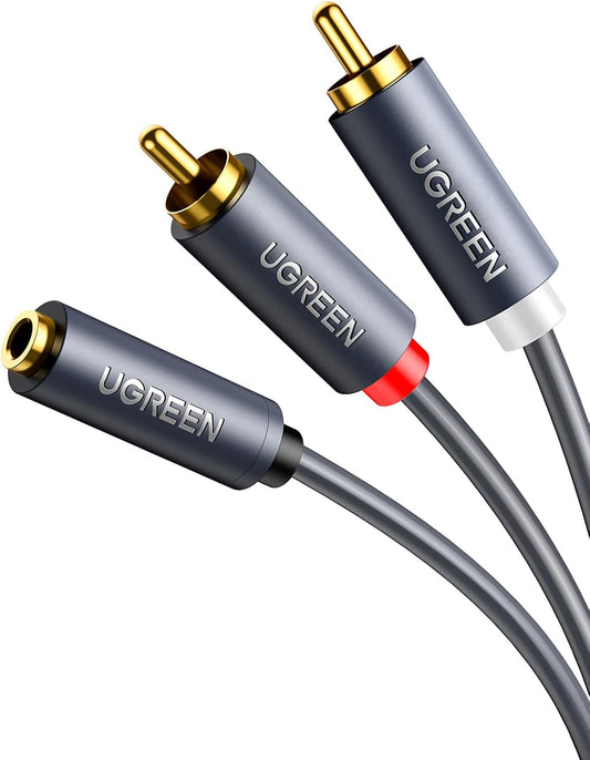 Cabo áudio 3,5 mm - 2 x RCA UGREEN AV102, 1 m, cinzento