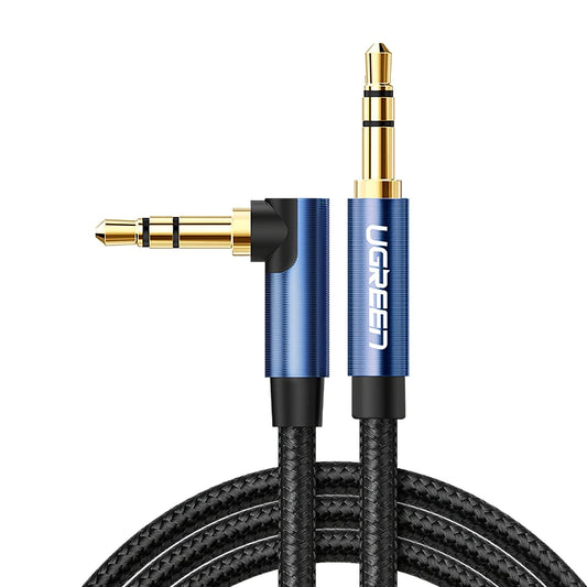 Cabo Áudio 3.5mm - 3.5mm UGREEN AV112 Angular, 1m, Azul