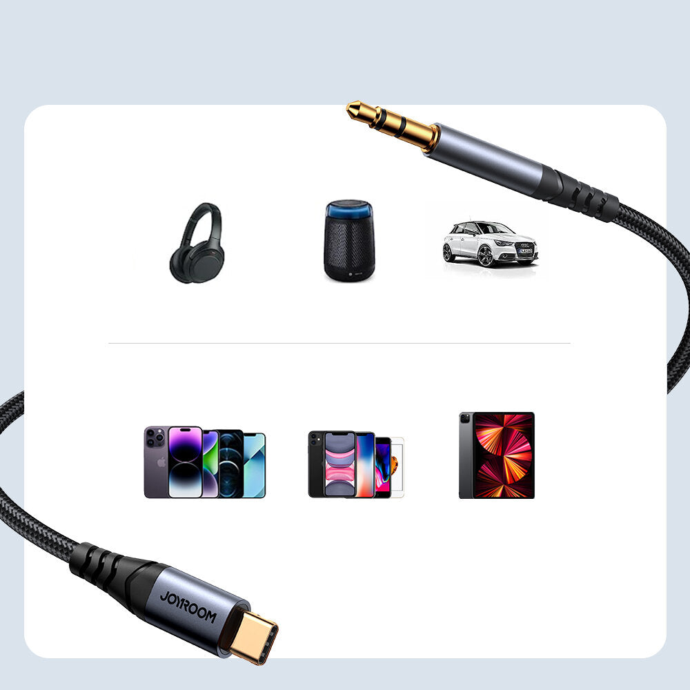 Cabo de Áudio USB-C - 3.5mm Joyroom SY-A07, 1.2m, Preto