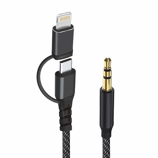 Cabo Áudio USB-C / Lightning - 3.5mm Techsuit AC15 EchoSnap, 1m, Preto