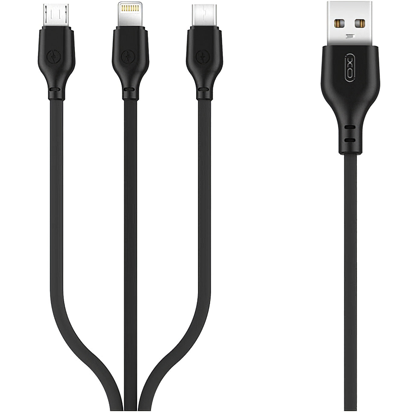 Cabo de Carregamento USB-A - Lightning / microUSB / USB-C XO Design NB103 3em1, 10W, 1m, Preto