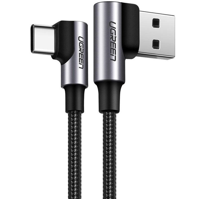 Cabo de Dados e Carregamento USB-A - USB-C UGREEN US176 Angled, 18W, 2m, Preto