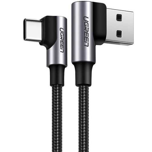 Cabo de carregamento e dados USB-A - USB-C UGREEN US176 Angular, 60W, 2m, Preto