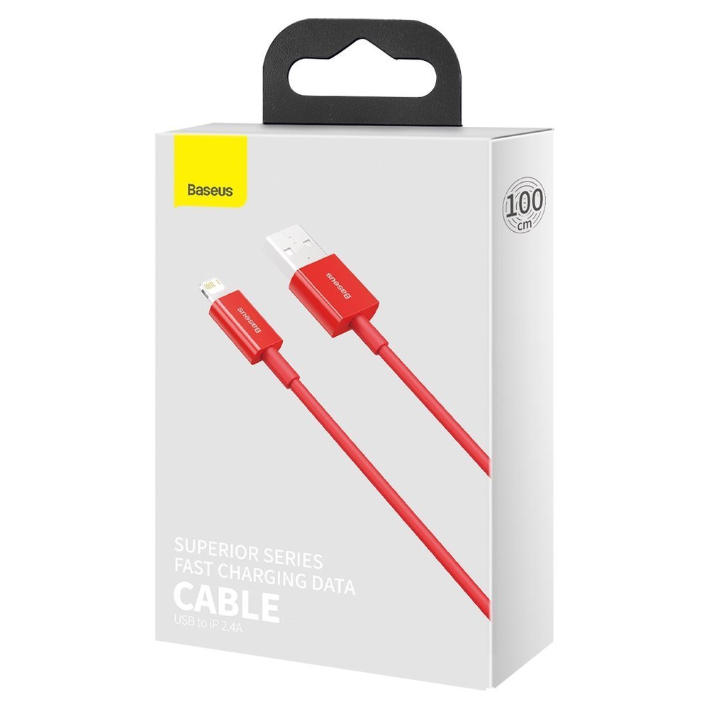 Cabo de carregamento e dados USB-A - Lightning Baseus Superior Series, 20W, 1m, vermelho CALYS-A09