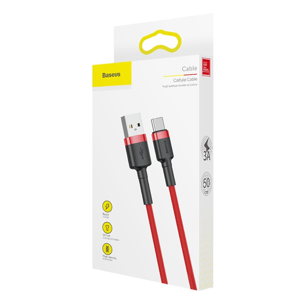 Cabo de Dados e Carregamento USB-A - USB-C Baseus Cafule, 60W, 0.5m, Vermelho CATKLF-A09