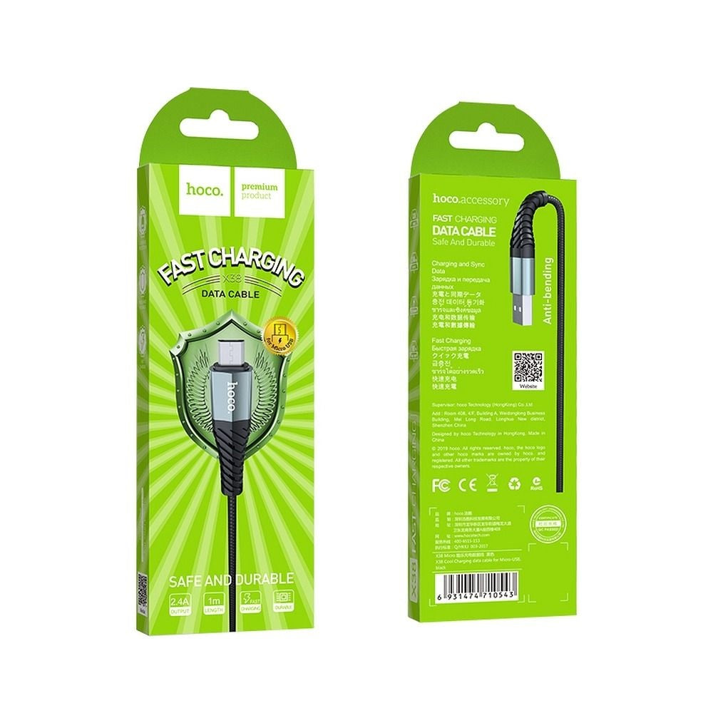 HOCO X38 Cool USB-A - cabo de carregamento e dados microUSB, 18W, 1m, preto