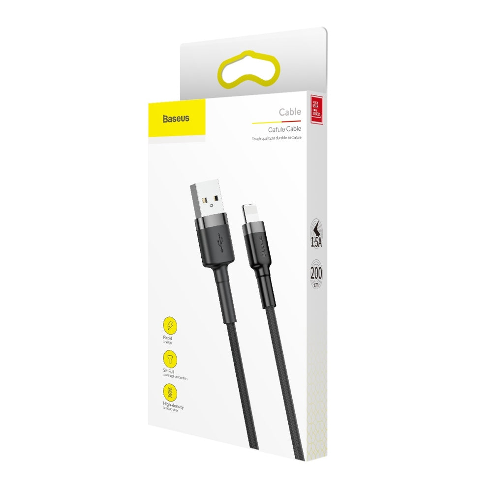 Cabo de carregamento e dados USB-A - Lightning Baseus Cafule, 18W, 1,5 m, cinzento CALKLF-CG1