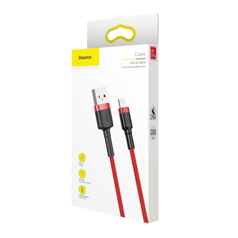 Cabo de Dados e Carregamento USB-A - Lightning Baseus Cafule, 18W, 1m, Vermelho CALKLF-B09