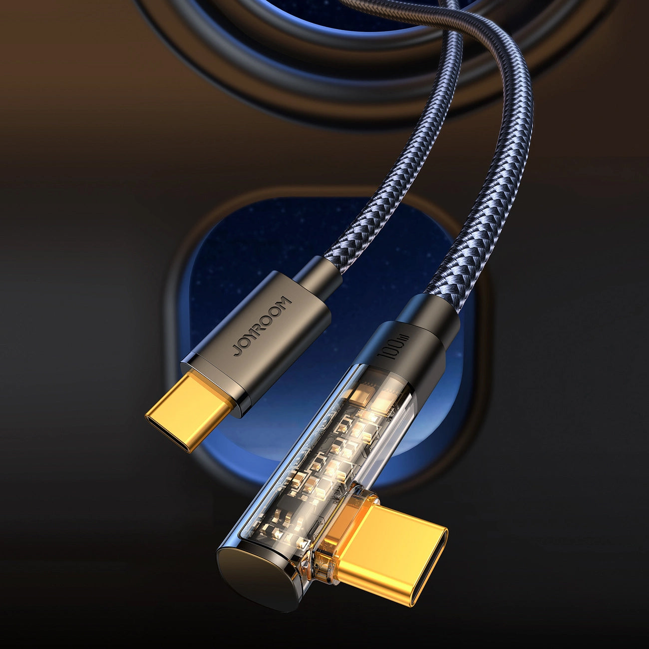 Cabo de Dados e Carregamento USB-C - USB-C Joyroom S-A6 Angled, 100W, 1.2m, Preto