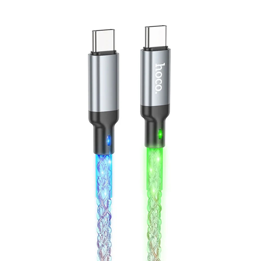 Cabo de Dados e Carregamento USB-C - USB-C HOCO U112, 60W, 1m, Cinzento
