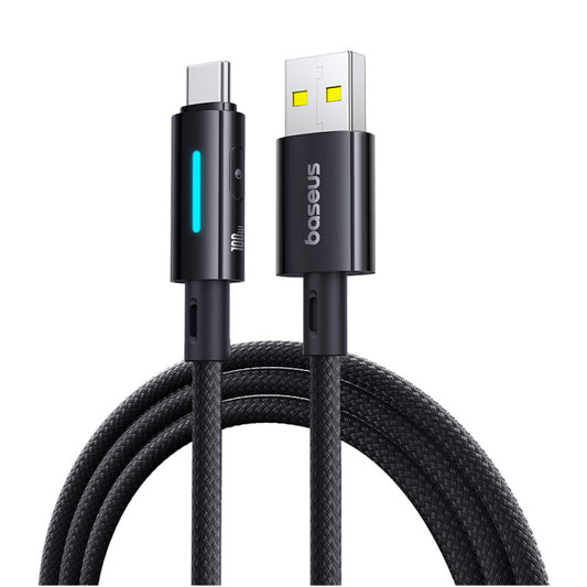 Cabo de Dados e Carregamento USB-A - USB-C Baseus Lit Button Control, 100W, 2m, Preto P10379002121-01