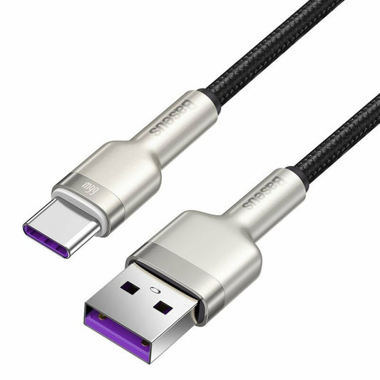 Cabo de Dados e Carregamento USB-A - USB-C Baseus Cafule Metal Series, 66W, 0.25m, Preto CAKF000001