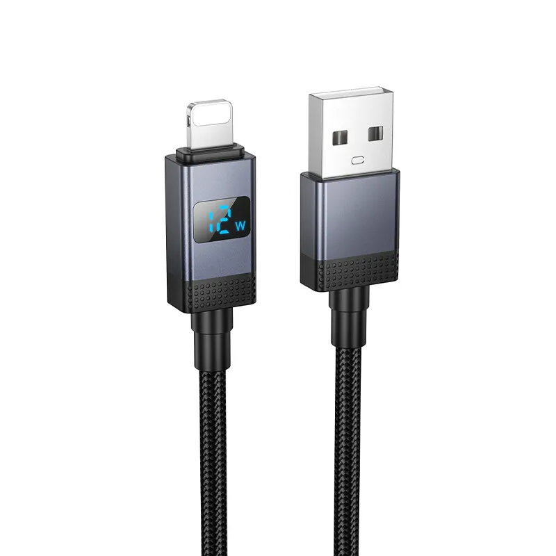 Cabo de Dados e Carregamento USB-A - Lightning HOCO X118 Display, 12W, 1m, Preto